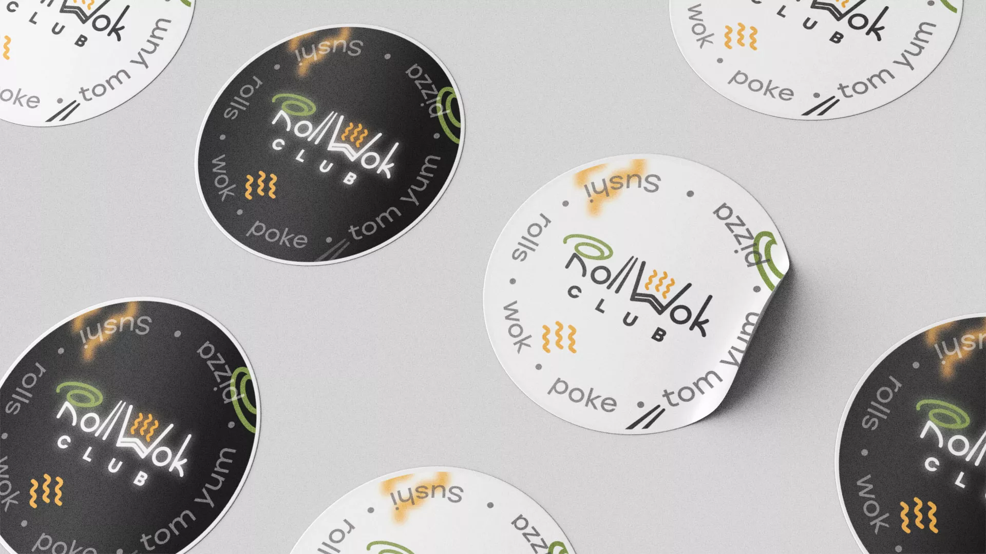 Разработка наклеек для суши-бара «Roll Wok Club» в Буинске